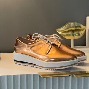 Zara Metallic Gold Platform Loafers